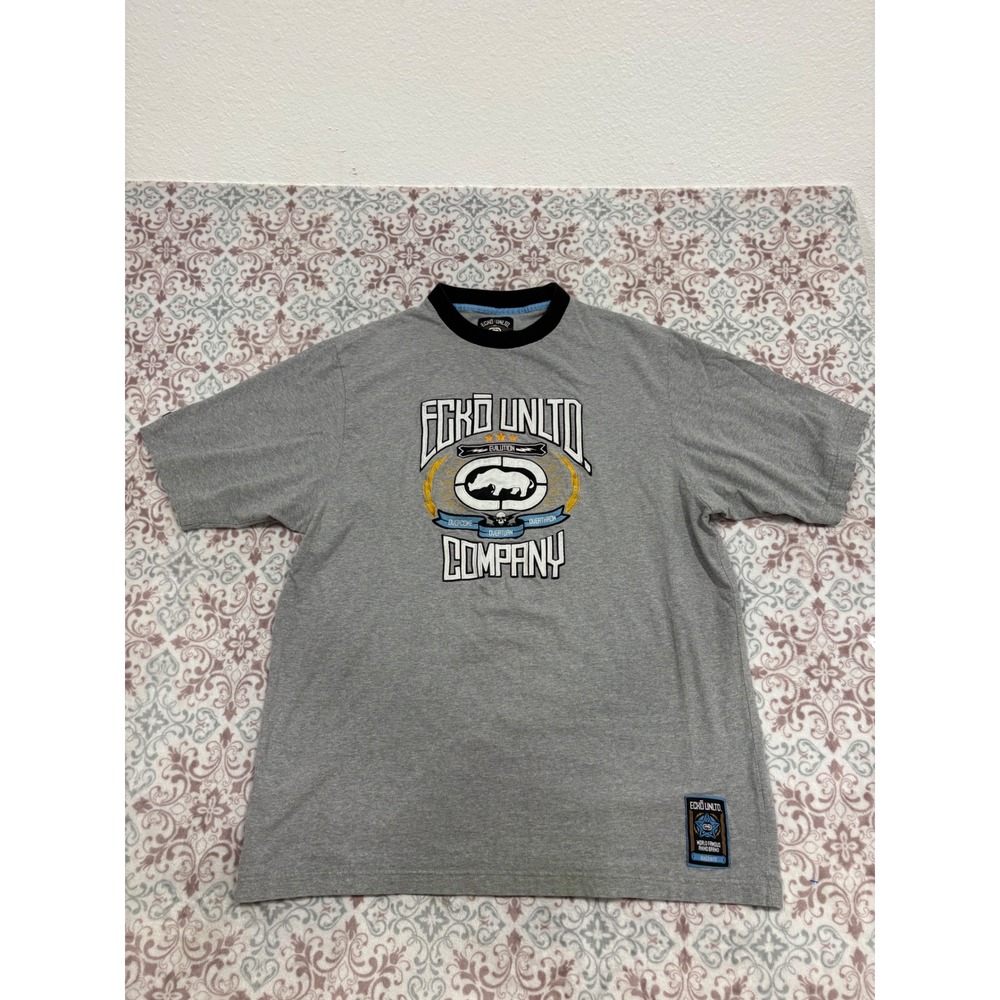 Y2K Ecko Unltd Mens XXL Gray Graphic T-Shirt Rhino Evilution Streetwear Cott Tee